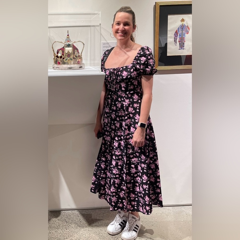 Black and pink floral puff sleeve midi sundress - Picture 9 of 9